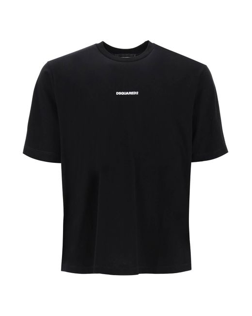 DSquared² Black T-Shirt Slouch Fit Con Stampa Logo for men