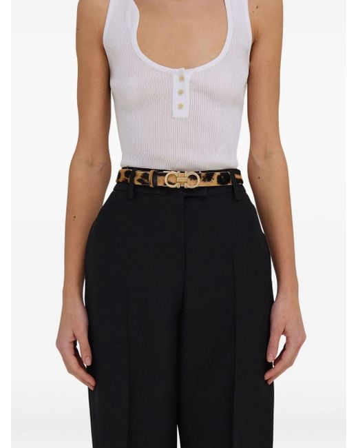 Ferragamo White Animal-Print Pony Hair Gancini Belt Accessories
