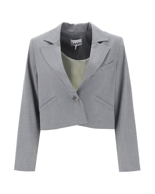 Ganni Gray Cropped Single Breasted Jacket