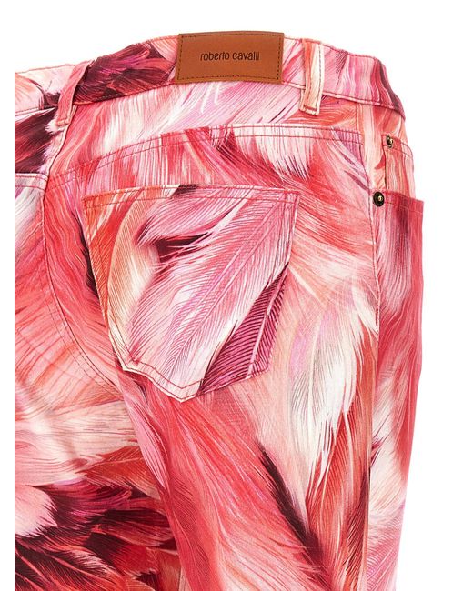 Roberto Cavalli Red Feather Print Trousers
