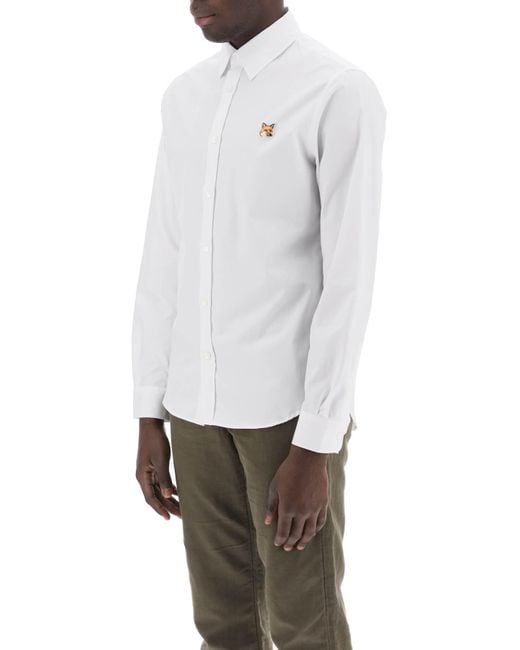 Maison Kitsuné White Fox Head Poplin Shirt for men
