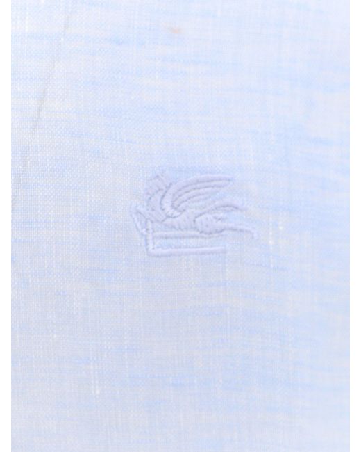 Camicia in lino con logo Pegaso ricamato di Etro in Blue da Uomo