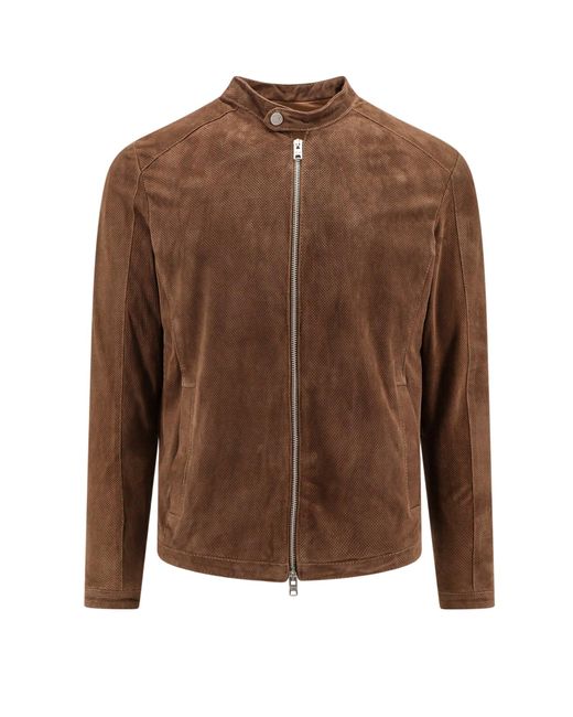 DFOUR® Brown Perforated Suede Jacket for men