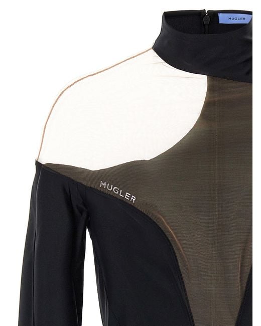 Sheer Tulle Bodysuit Intimo Nero di Mugler in Black