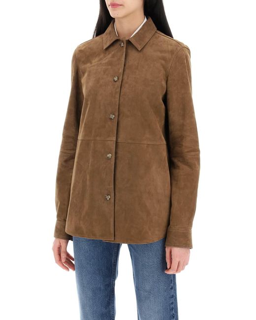 Totême  Brown Toteme Suede Leather Overshirt For