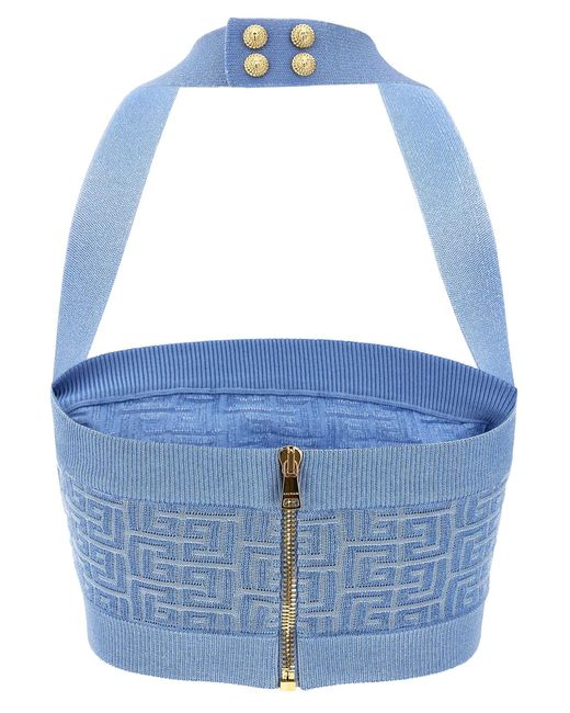Top Con Monogramma Pb Labyrinthe di Balmain in Blue