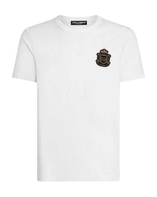 Dolce & Gabbana White Cotton T-Shirt With Logo Crest for men