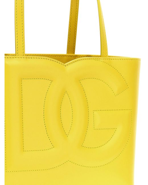 Borsa Shopping In Pelle Con Logo di Dolce & Gabbana in Yellow