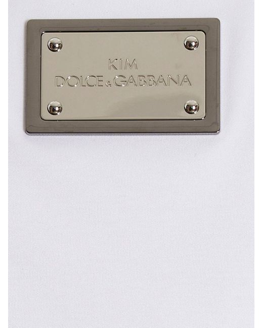 KIM DOLCE&GABBANA T-shirt cropped con placca "KIM Dolce&Gabbana" di Dolce & Gabbana in White