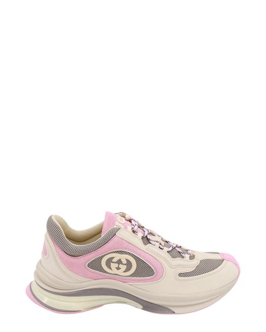 Gucci Pink Leather And Nylon Sneakers With Lateral Gg Logo
