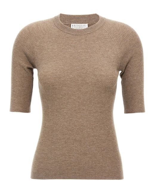 Sparkling T Shirt Marrone-Donna di Brunello Cucinelli in Brown
