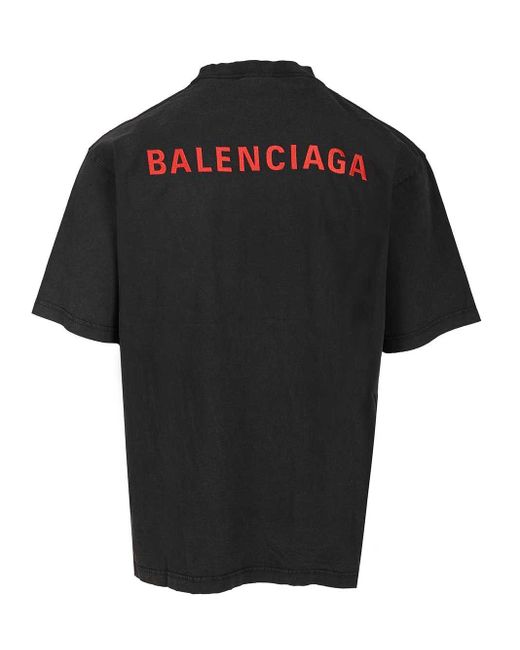 Balenciaga Black Cotton Jersey With Logo T-Shirt for men
