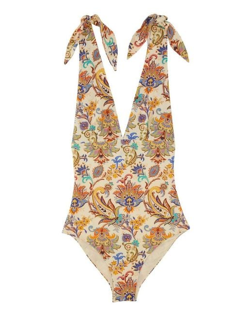 Printed One-Piece Swimsuit-Donna di Etro in Metallic