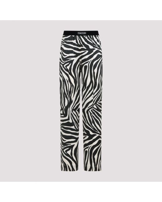 Ecru And Zebra Silk Pants-Donna di Tom Ford in Black