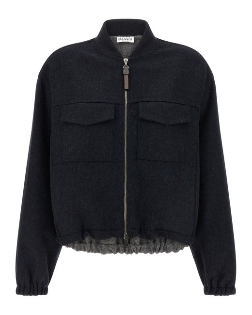 Shiny Zipper Pull Puffer Jackets Blu-Donna di Brunello Cucinelli in Black