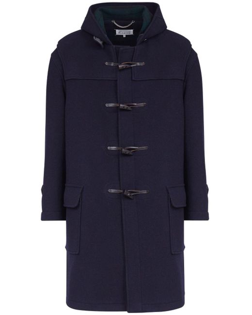 Maison Margiela Blue Wool Coat With Hood for men