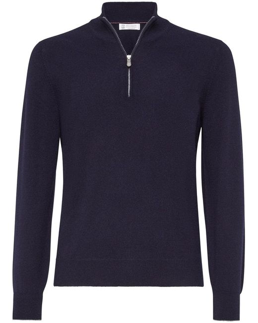 Maglione con zip di Brunello Cucinelli in Blue da Uomo