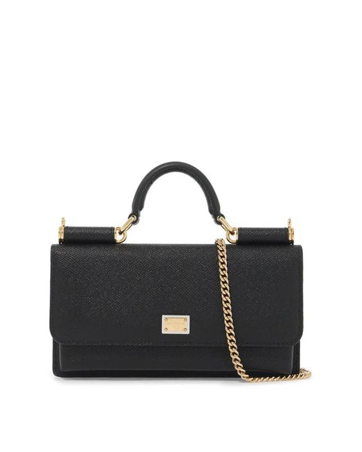 Borsa Mini In Pelle Dauphine di Dolce & Gabbana in Black