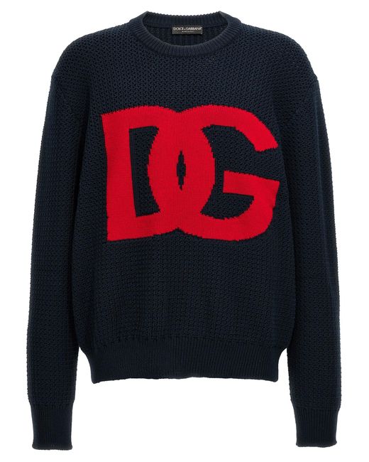 Logo Sweater Maglioni Blu di Dolce & Gabbana in Blue da Uomo