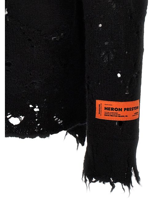 Heron Preston Black Shredded Knit Sweater Sweatshirt for men