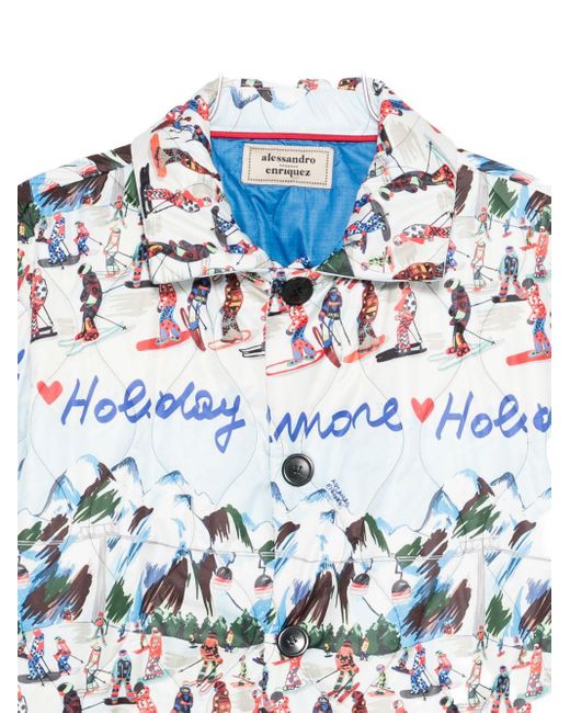 ALESSANDRO ENRIQUEZ White Printed Quilted Jacket