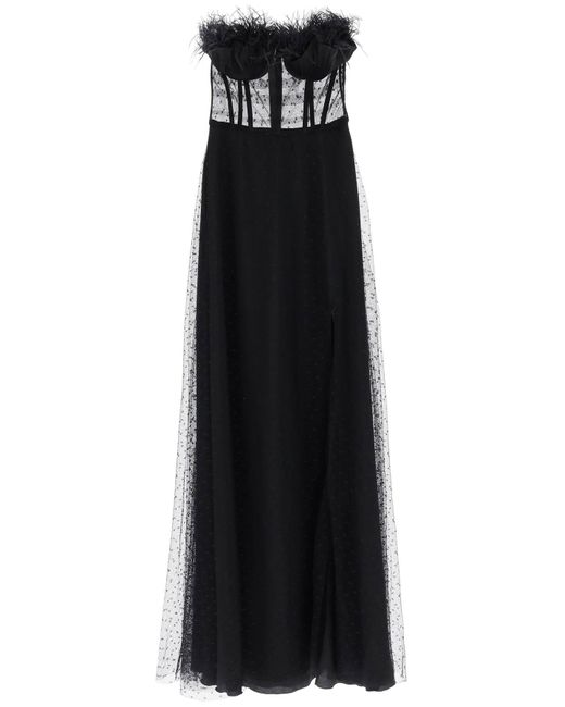 19:13 Dresscode Black Long Bustier Dress With Feather Trim