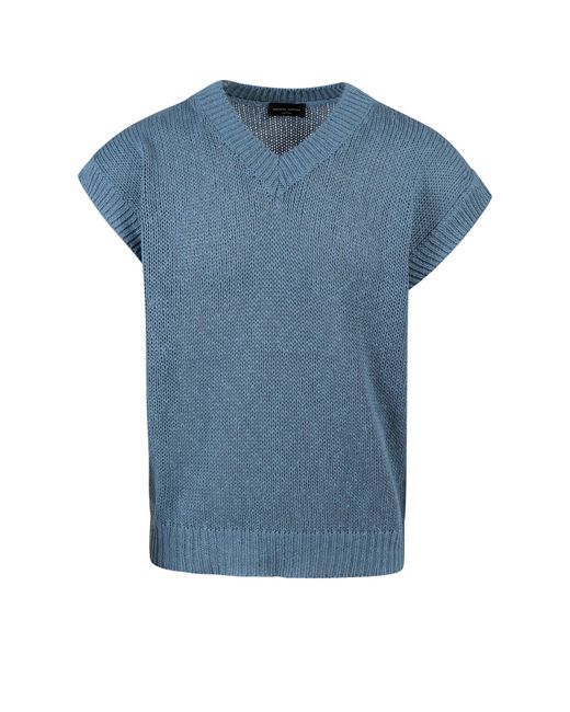 Roberto Collina Blue Ribbed Cotton And Linen Sweater for men