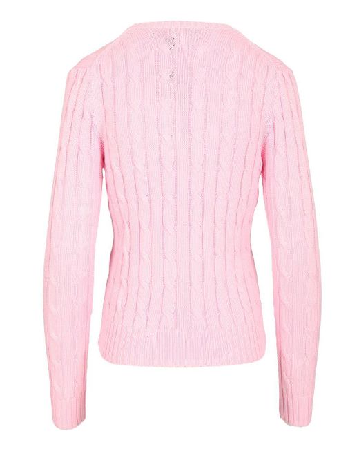 Polo Ralph Lauren Pink Cable Knit Crew Neck Sweater Knitwear Rose