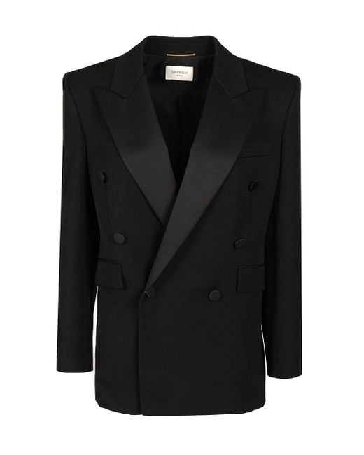Saint Laurent Black Certified Wool Tuxedo Blazer With Silk Lining