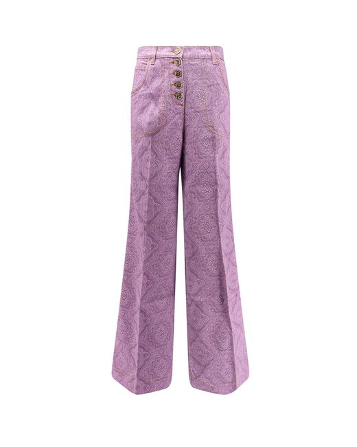 Pantalone in cotone stretch con motivo paisley di Etro in Purple