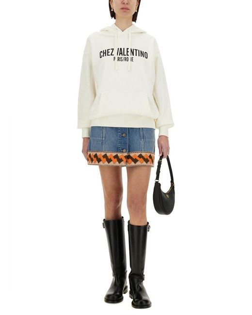 Valentino Garavani White Cotton Hoodie With Print
