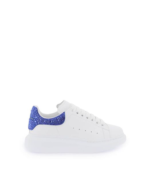 Alexander McQueen White And Blue Oversized Sneakers With Rhinestones