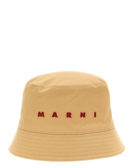 Logo Embroidery Bucket Hat Cappelli Beige di Marni in Natural da Uomo