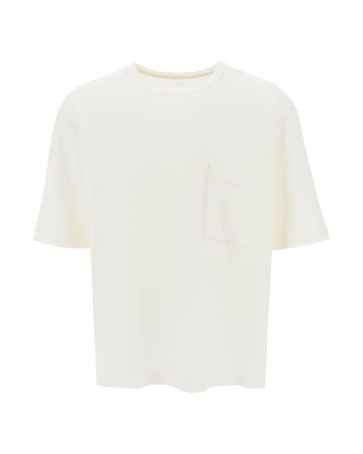 Lemaire White Oversized T Shirt With Patch Pocket for men