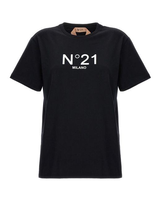 Flocked Logo T Shirt Nero di N°21 in Black