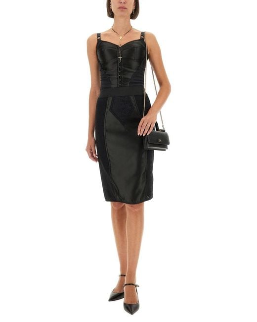 Dolce & Gabbana Black Satin And Powernet Midi Skirt