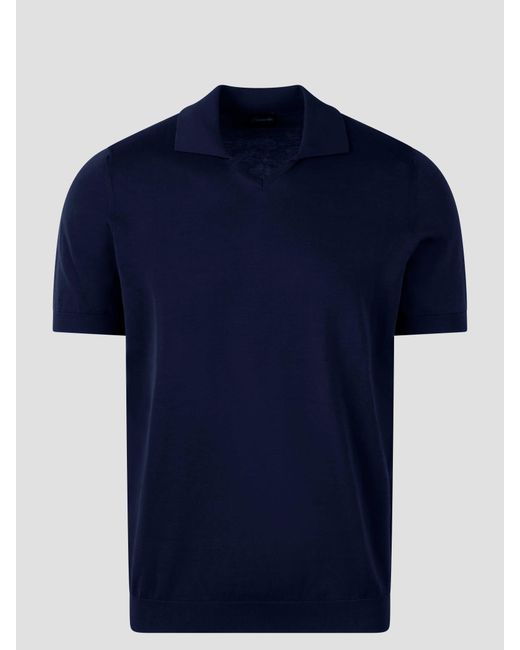 Drumohr Blue Buttonless Cotton Polo Shirt for men