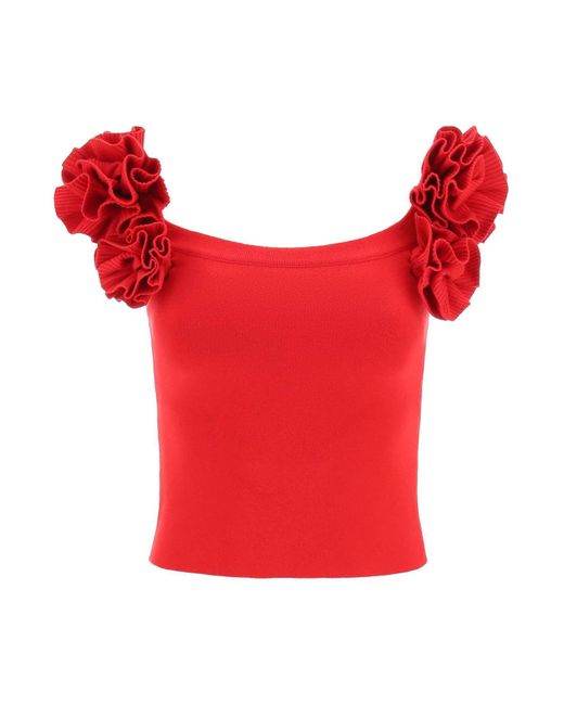 Magda Butrym Red Fitted Top With Roses