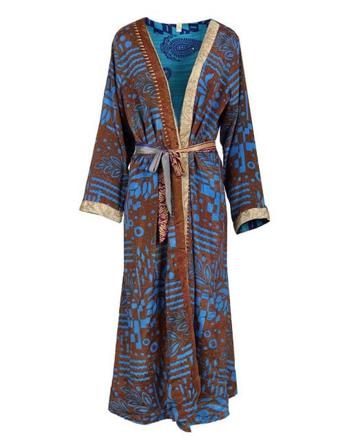 Picus Viridis Blue Silk Kimono Jackets