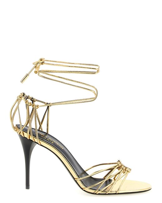 「SAINT LAURENT」BABYLONE メタリックレザー サンダル 装飾付き Saint Laurent Babylone Sandals in Smooth and Metallic