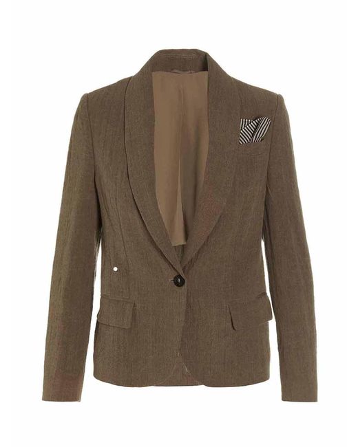 Brunello Cucinelli Brown Linen Single Breast Blazer Jacket