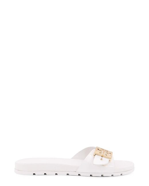 Tory Burch White Patent Synthetic Leather Buckle Slide