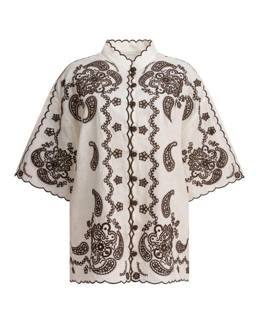 Zimmermann White 'Ascension' Embroidered Linen Shirt