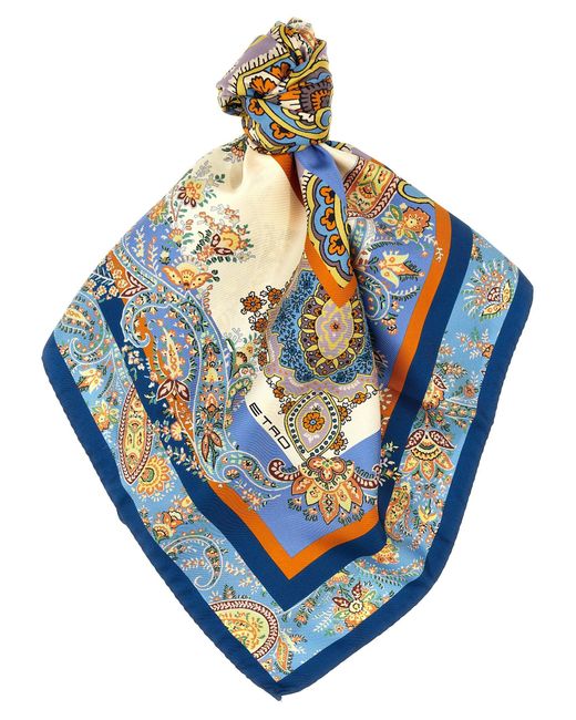 Printed Silk Scarf Sciarpe Multicolor di Etro in Blue