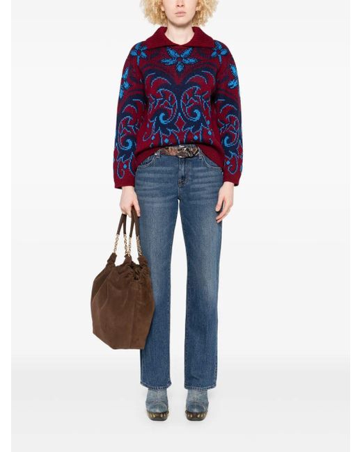 Etro Red Patterned Sweater With A Collar