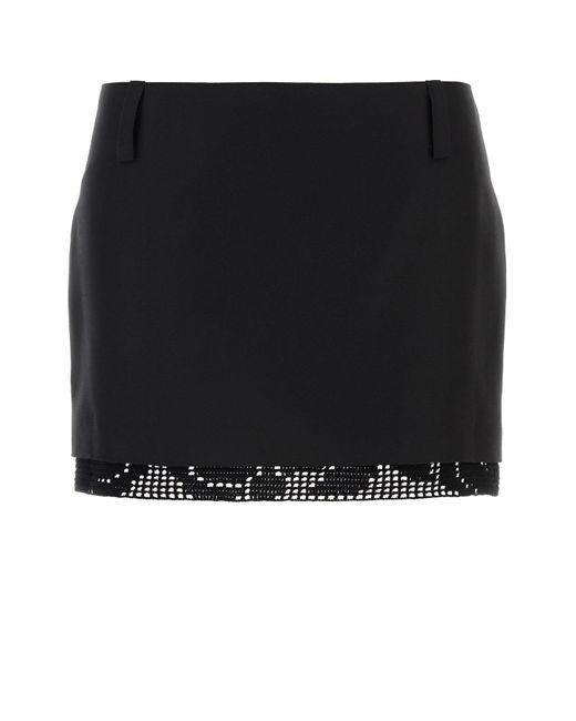 Magda Butrym Black Mini Skirt With Crochet Lace Trim