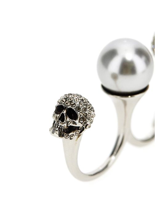 Pearl Skull Double Ring Gioielli Silver di Alexander McQueen in Bianco |  Lyst
