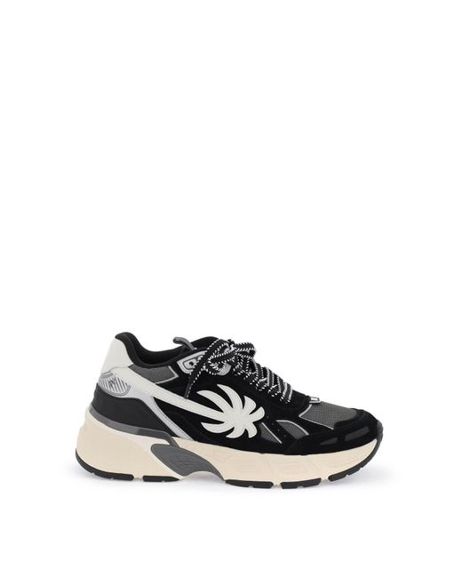 Palm Angels Black Suede Leather Pa 4 Sneakers With for men