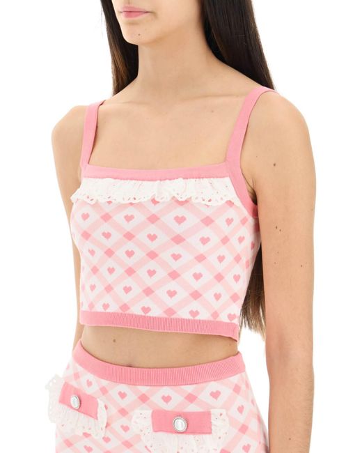 Alessandra Rich Pink Checked Cropped Top