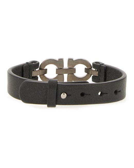 Ferragamo Black Bracelet With Double "hooks" for men